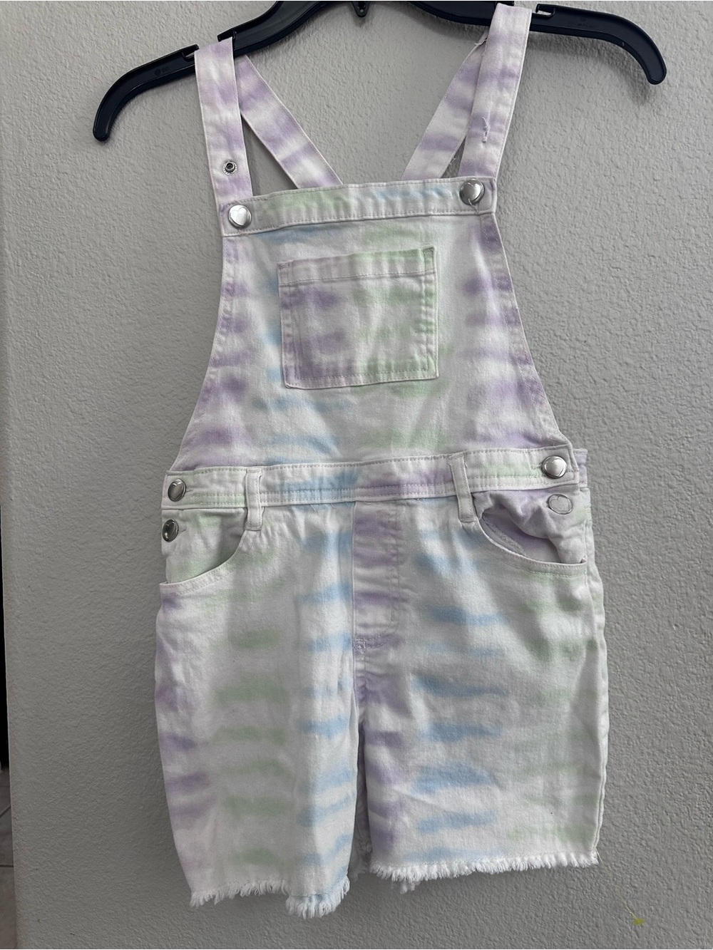 Garanimals Pastel Tie-Dye Short Overalls in Lavender, Blue, Mint